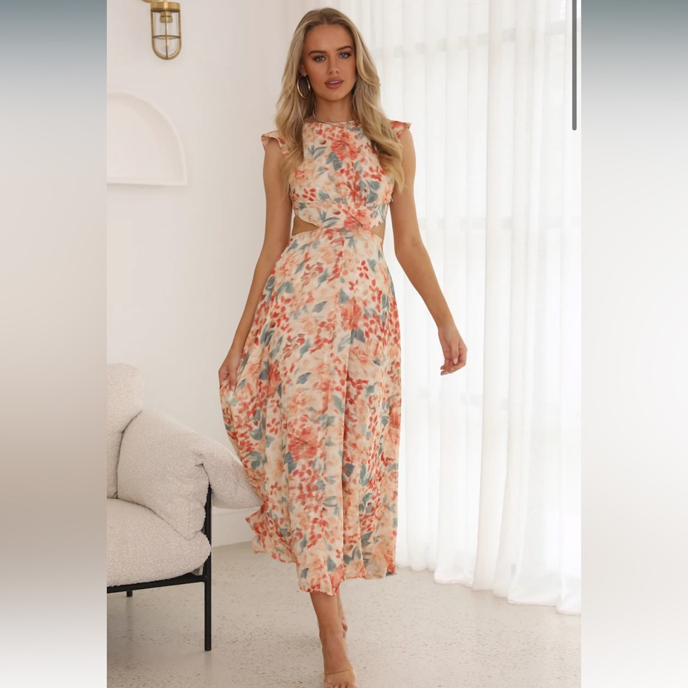 Hello Molly Floral Maxi Dress in Cream, Coral & Teal